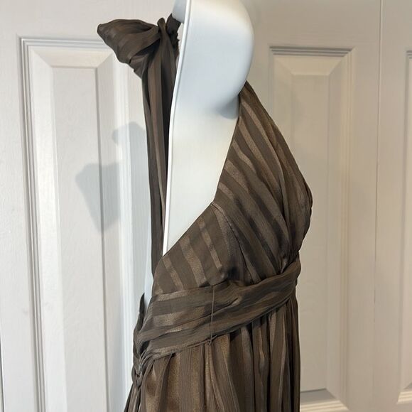 BCBG MAXAZRIA Silk Bronze/Brown Empire Waist Halter Dress Size 4‎ - Picture 12 of 15